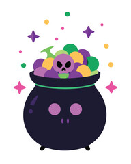 Vector art of halloween cauldron with skull and colorful potion