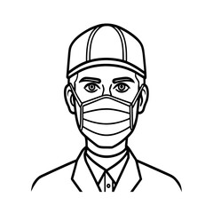Man wearing cap and mask cartoon vector illustration with glasses and funny alien character sketch