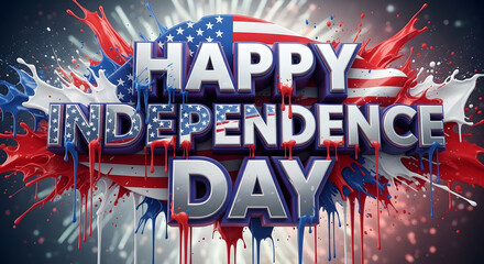 happy independence day text with american flag splash