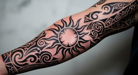 Naklejka premium Tribal Tattoo with a Sun Motif