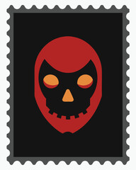 Vector art of stylized red grim reaper skull icon with orange eyes on