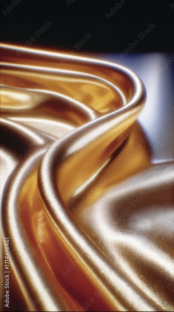 Poster a flowing golden satin fabric creates an elegant and luxurious texture with soft curves and reflecti