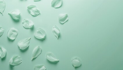 Delicate White Flower Petals on a Mint Green Background
