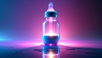 Neon baby bottle with glowing contents