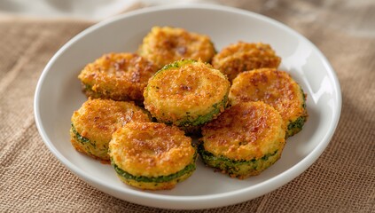 Crispy Zucchini Fritters on a White Plate
