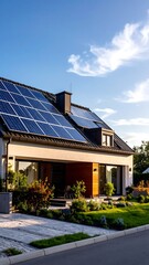 Fototapeta premium Modern home with solar panels on a sunny day