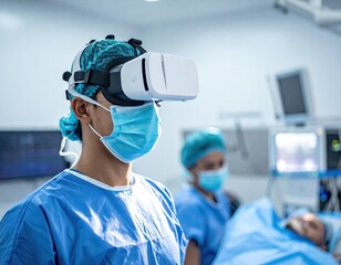 Surgeon Wearing VR Headset During Operation