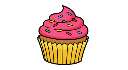 Cartoon Cupcake with Pink Frosting and Sprinkles png clear alpha channel cutout isolated on transparent background