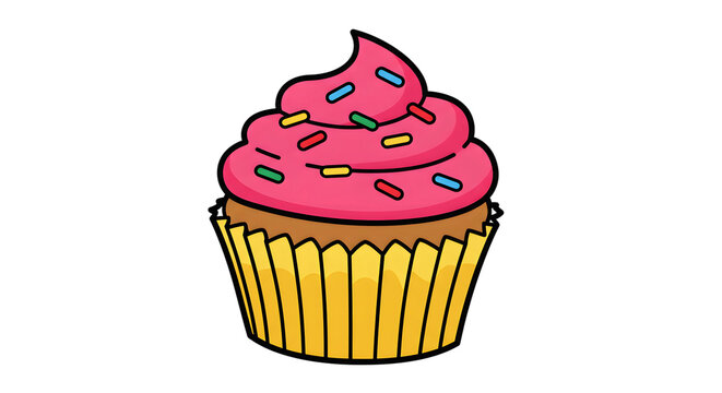 Cartoon Cupcake with Pink Frosting and Sprinkles png clear alpha channel cutout isolated on transparent background