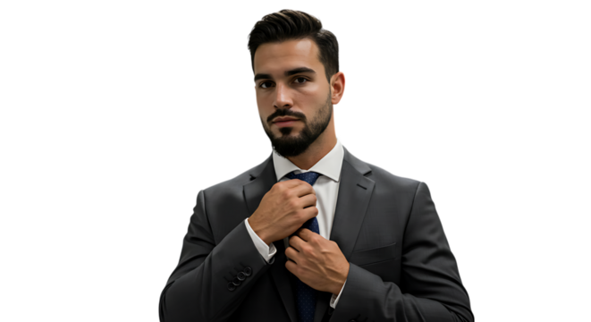 Confident businessman adjusting his tie
