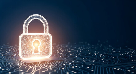 Cybersecurity Concept Digital Lock on Circuit Board