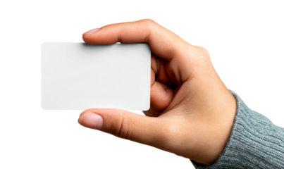 Blank Business Card in Hand for Design Isolate on Transparent Background, cutout, png