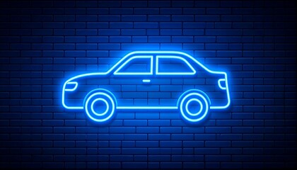 Neon car silhouette on a dark brick wall