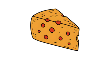 Hand-drawn illustration of a cartoon wedge of Swiss cheese with holes png clear alpha channel cutout isolated on transparent background