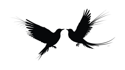 Obraz premium WebTwo black birds flying gracefully, a striking symbol of freedom, perfect for minimalist designs, nature-inspired projects, or artistic expressions conveying peace and tranquility