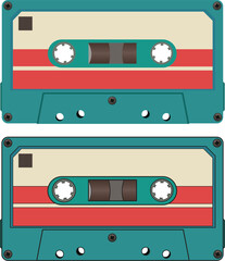 Cassette tape with blue and red color flat vector illustration