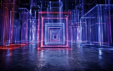 Obraz premium Vibrant glowing light trails forming a futuristic tunnel structure