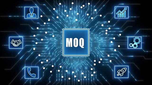 MOQ Return on investment financial growth concept. Abstract glowing blue circuit board background