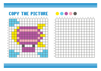 Copy the picture grid drawing worksheet for kids. Pixel art zeppelin © Adpragus