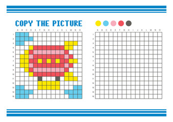 Copy the picture grid drawing worksheet for kids. Pixel art zeppelin © Adpragus