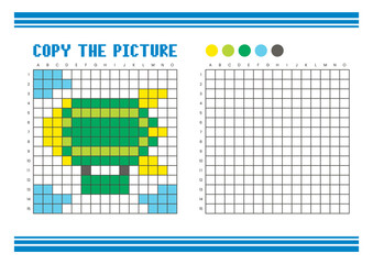 Copy the picture grid drawing worksheet for kids. Pixel art zeppelin © Adpragus