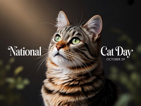 A tabby cat looks up to celebrate national cat day on october 29th