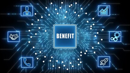 benefit  Return on investment financial growth concept. Abstract glowing blue circuit board background