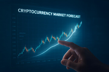Digital cryptocurrency market forecast chart showing investment growth and analysis
