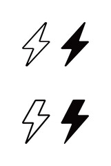Set of black and white lightning bolt icons, representing power, energy, and weather phenomena.