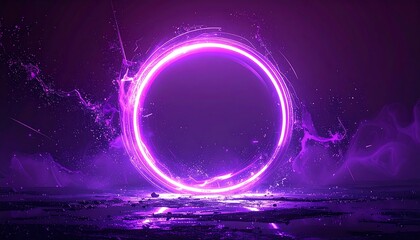 Neon circle graphic design on dark floor