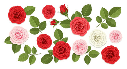 Elegant Rose Collection A Diverse Set of Floral Elements in Red and Pink, Perfect for Design