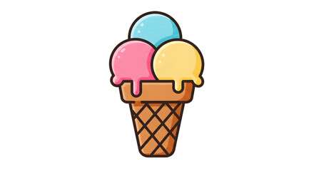 Sweet Ice Cream Cone Illustration - Three Scoops png clear alpha channel cutout isolated on transparent background