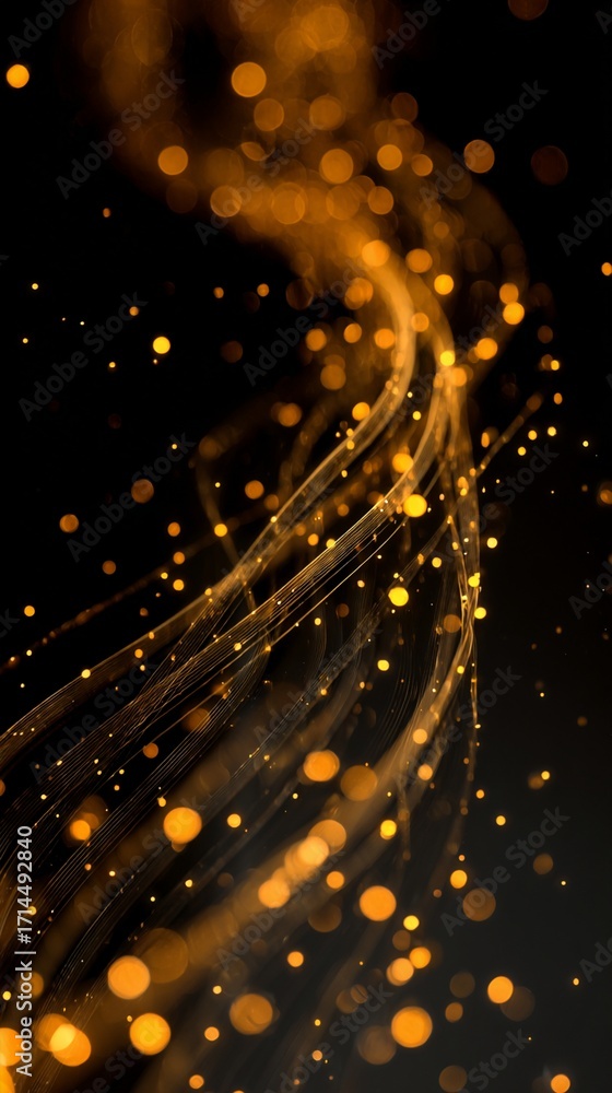 Poster captivating swirls of golden lights dance against a dark backdrop, creating a mesmerizing visual exp
