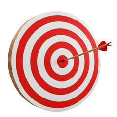 Bullseye, arrow hit center isolated on white or transparent background, PNG format.