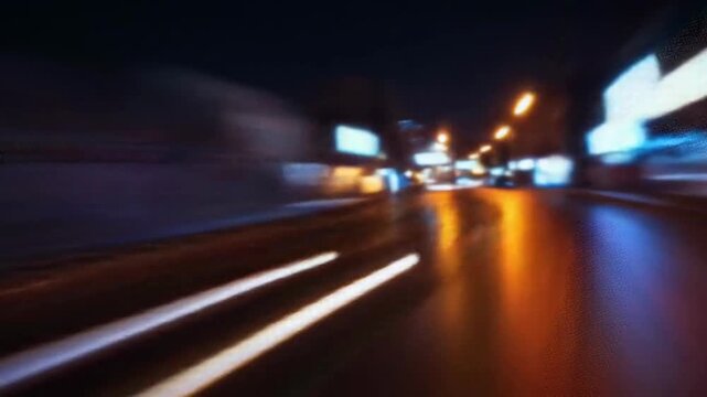 Abstract futuristic city at night with motion blur creating light streaks