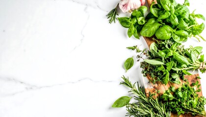 Fresh herbs on marble