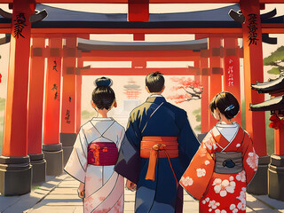 赤い鳥居と着物