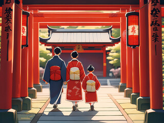 赤い鳥居と着物