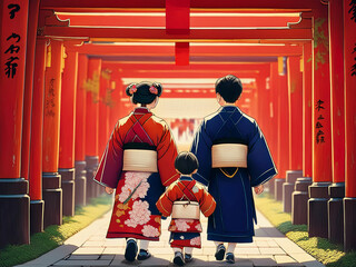 赤い鳥居と着物