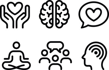 Illustrations Representing Mental and Emotional Wellbeing including Self Care Mindfulness Therapy Support and Communication for a Happy and Healthy Lifestyle