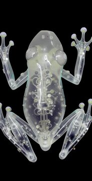 Transparent frog shows off details in close-up shots from different angles in nature setting