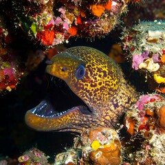 Moray eel in coral reef
