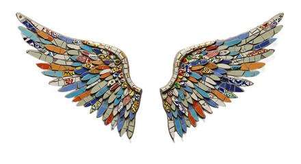 Colorful Mosaic Angel Wings Artwork png clear alpha channel cutout isolated on transparent background