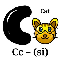 Cute cat illustration for letter C alphabet – fun ABC learning for kids and preschool education