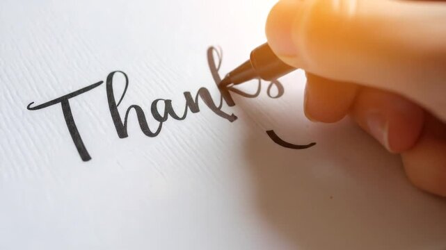 Hand Lettering "Thanks" on White Card, Close-up, Writing Process