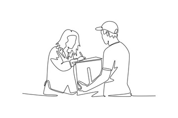 Delivery goods and food concept. Single line draw design. Vector graphic illustration