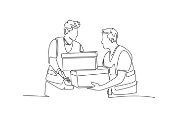 Delivery goods and food concept. Single line draw design. Vector graphic illustration