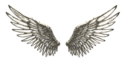 Obraz premium Elegant Silver Angel Wings with Glowing Edges on Neutral Background png clear alpha channel cutout isolated on transparent background