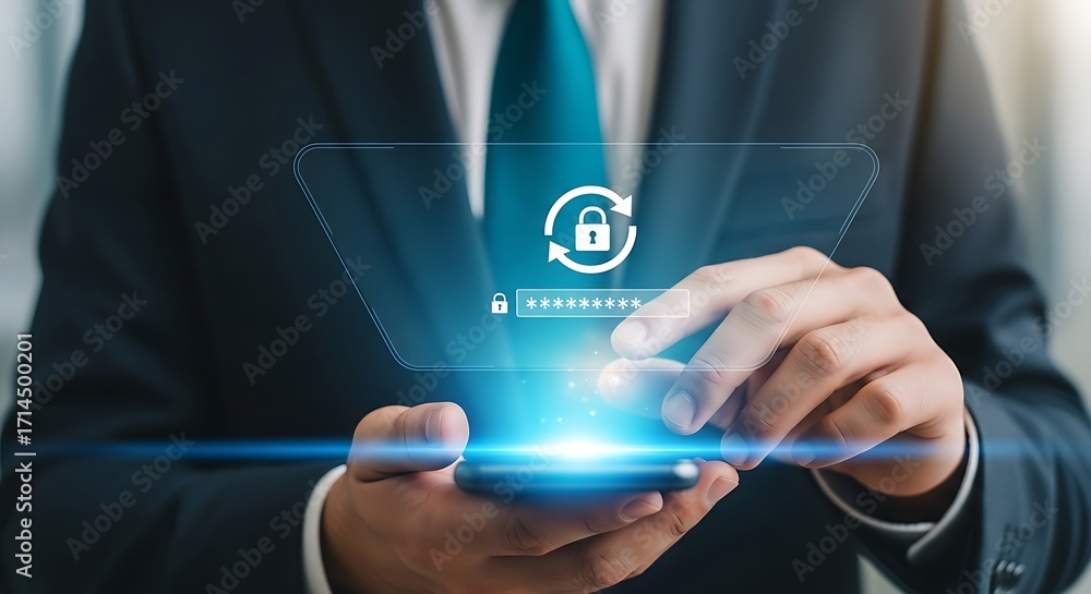 Aufkleber Person using smartphone for secure login security password