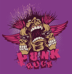 Punk Rock Skull Screams T-Shirt Design